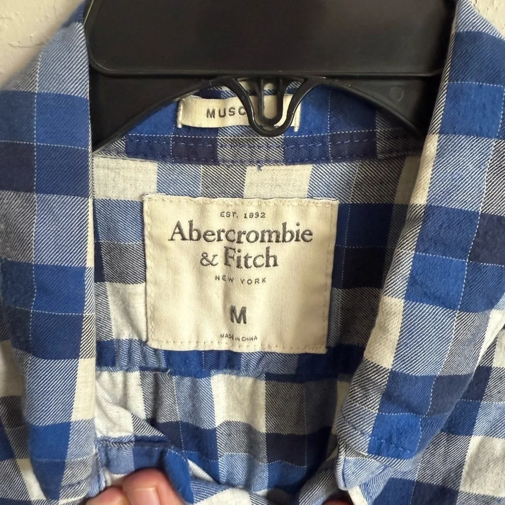 Men’s M Blue Plaid Abercrombie and Fitch Long Sleeve Preppy Casual Button Up - Picture 4 of 6